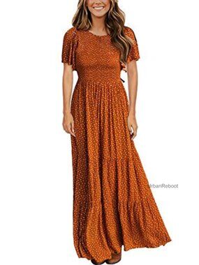 Smocked Floral Maxi Dress Flutter Sleeve Maternity Nursing